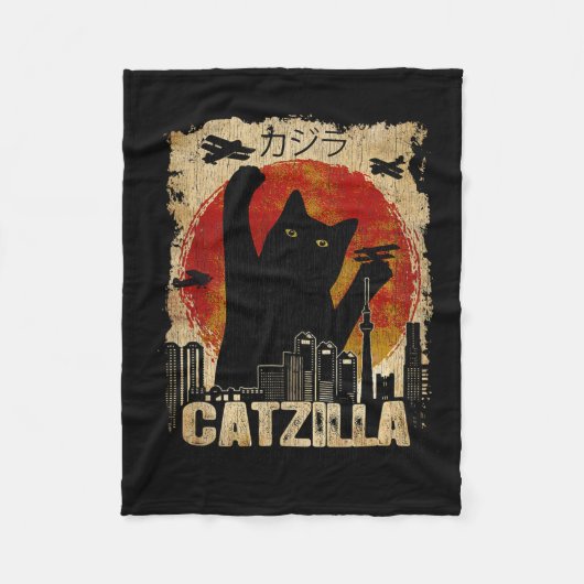 Catzilla T-shirt - Grappige kitten en kat Fleece Deken (Voorkant)