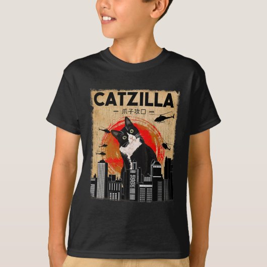  Catzilla T-shirt - Grappige smoking kat en kitten (Voorkant)