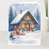 Caucasian Shepherd Dog Mountain Cabin Christmas Kaart (Voorkant)
