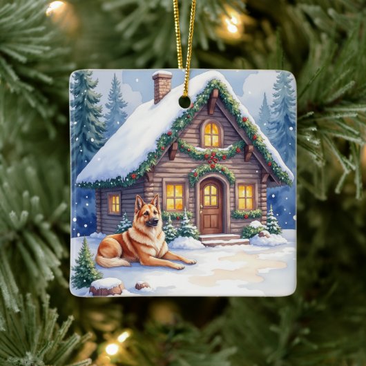 Caucasian Shepherd Dog Mountain Cabin Christmas Keramisch Ornament (Boom)