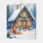 Caucasian Shepherd Dog Mountain Cabin Christmas Keramisch Ornament (Links)