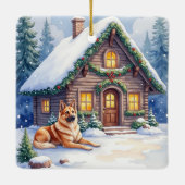 Caucasian Shepherd Dog Mountain Cabin Christmas Keramisch Ornament (Achterkant)