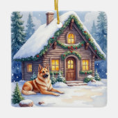 Caucasian Shepherd Dog Mountain Cabin Christmas Keramisch Ornament (Voorkant)