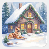 Caucasian Shepherd Dog Mountain Cabin Christmas Vierkante Sticker (Voorkant)