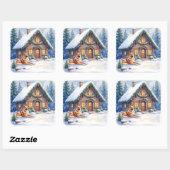 Caucasian Shepherd Dog Mountain Cabin Christmas Vierkante Sticker (Vel)