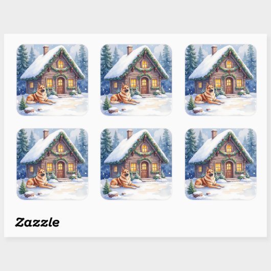 Caucasian Shepherd Dog Mountain Cabin Christmas Vierkante Sticker (Vel)