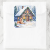 Caucasian Shepherd Dog Mountain Cabin Christmas Vierkante Sticker (Tas)