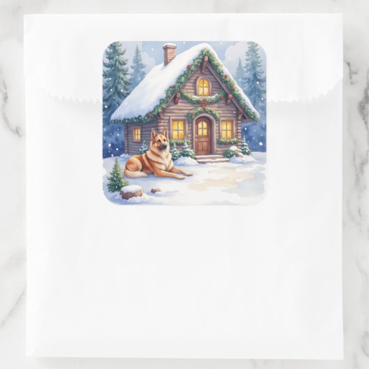 Caucasian Shepherd Dog Mountain Cabin Christmas Vierkante Sticker (Tas)