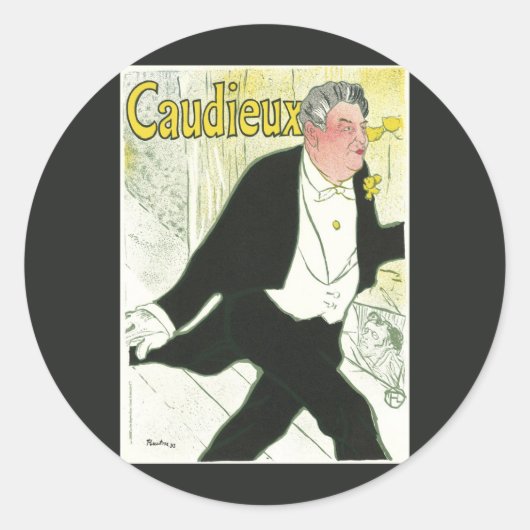Caudieux van Toulouse Lautrec, Art Nouveau Ronde Sticker (Voorkant)