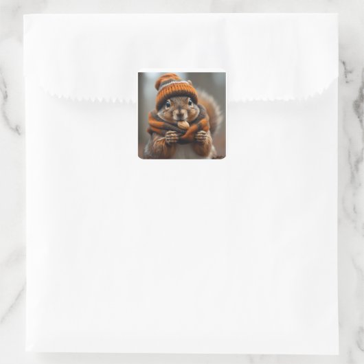 Caught snacking again - Squirrel Ai image Vierkante Sticker (Tas)