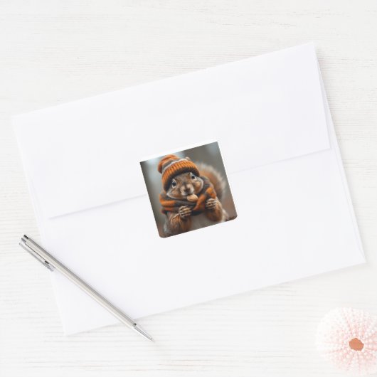Caught snacking again - Squirrel Ai image Vierkante Sticker (Envelop)