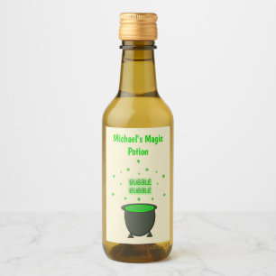 Cauldron and Bubbling Green Brew Halloween Custom Wijn Etiket