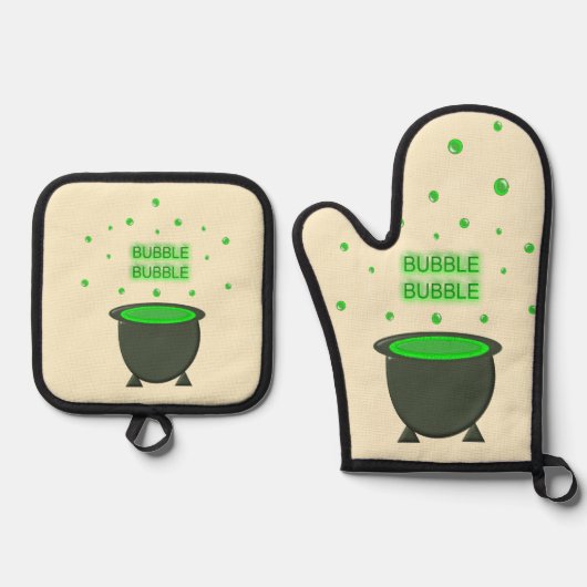 Cauldron and Bubbling Green Brew Halloween Ovenwant & Pannenlap Set (Voorkant)