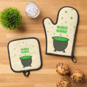 Cauldron and Bubbling Green Brew Halloween Ovenwant & Pannenlap Set (Top down)