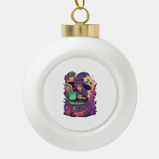 Cauldron brouwt pompoen Boo's Sticker Keramische Bal Ornament (Voorkant)