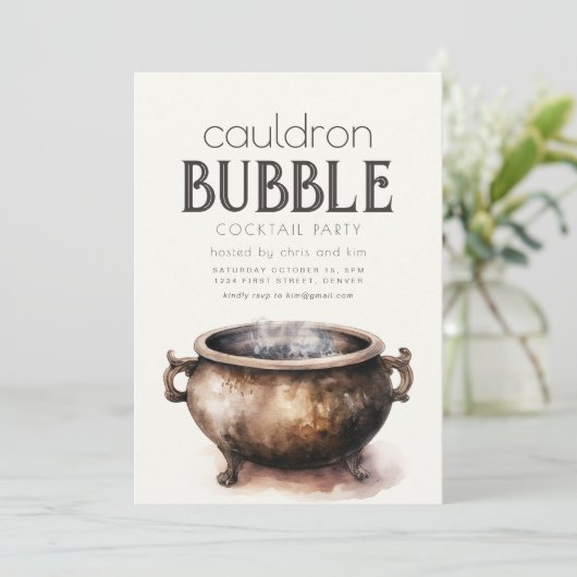 Cauldron Bubble Halloween Party Uitnodiging (Staand voorkant)