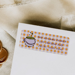 Cauldron Checkered Halloween Retouradres Etiket