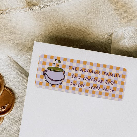 Cauldron Checkered Halloween Retouradres Etiket