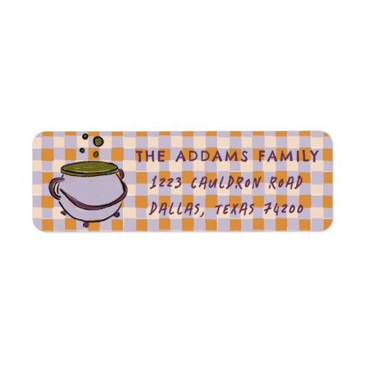 Cauldron Checkered Halloween Retouradres Etiket (Voorkant)