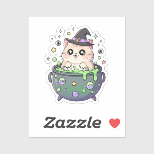 Cauldron Cutie – Chubby Kitten in een Bubbling Wit Sticker (Vel)