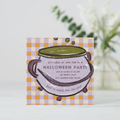 Cauldron geruite Waterverf Halloween Party Kaart (Staand voorkant)