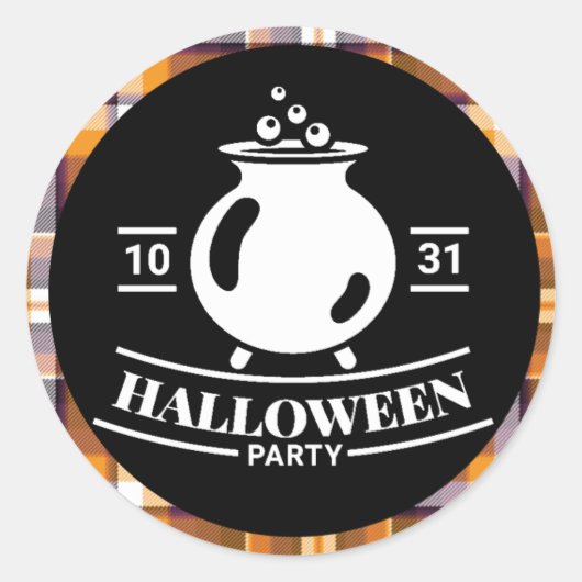 Cauldron Halloween Party Black/Oranje Play Ronde Sticker (Voorkant)