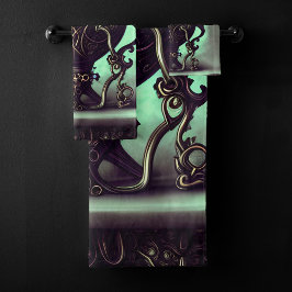 Cauldron met Green Crystal Ball en Orbs Bad Handdoek