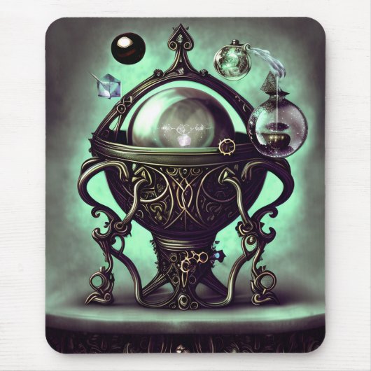  Cauldron met Green Crystal Ball en Orbs Muismat (Voorkant)