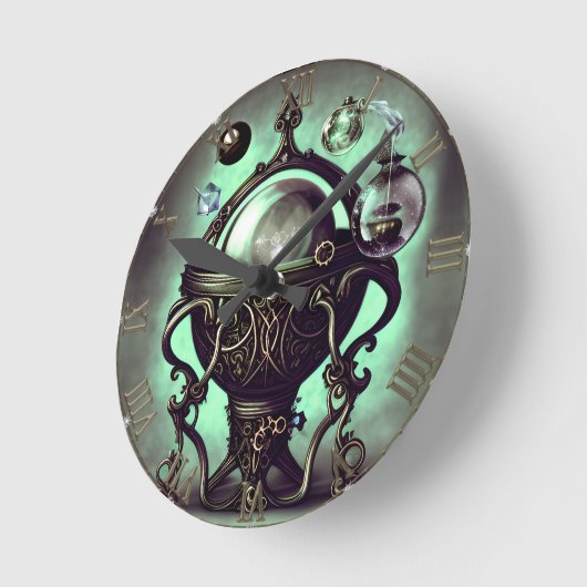 Cauldron met Green Crystal Ball en Orbs Ronde Klok (Hoek)