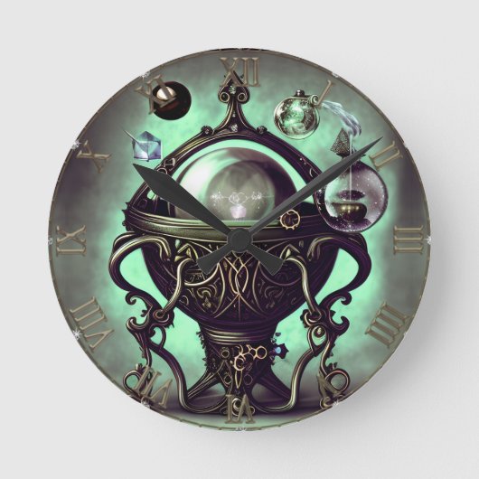 Cauldron met Green Crystal Ball en Orbs Ronde Klok (Voorkant)