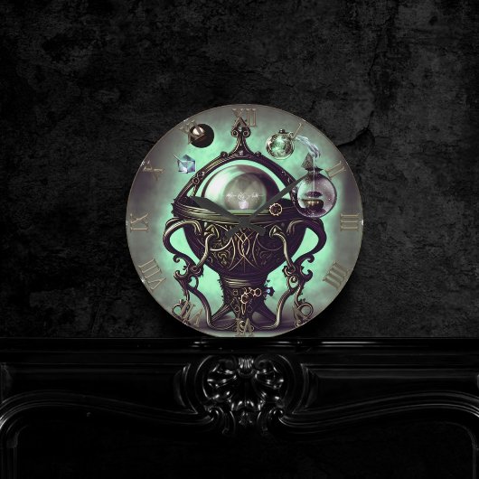 Cauldron met Green Crystal Ball en Orbs Ronde Klok