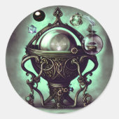 Cauldron met Green Crystal Ball en Orbs Ronde Sticker (Voorkant)