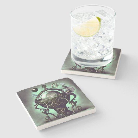 Cauldron met Green Crystal Ball en Orbs Stenen Onderzetter (Zijkant)