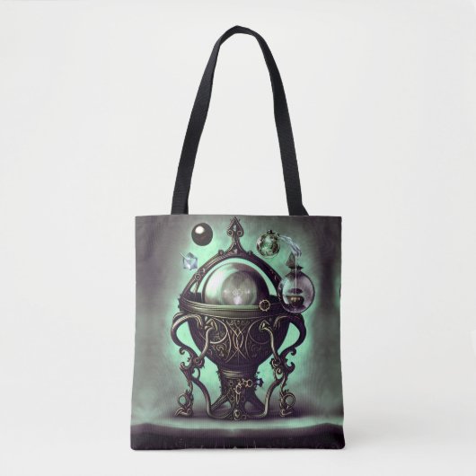  Cauldron met Green Crystal Ball en Orbs Tote Bag (Voorkant)