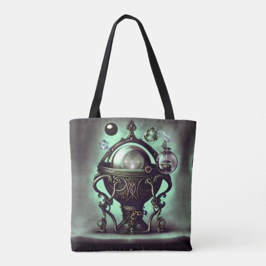 Cauldron met Green Crystal Ball en Orbs Tote Bag (Achterkant)