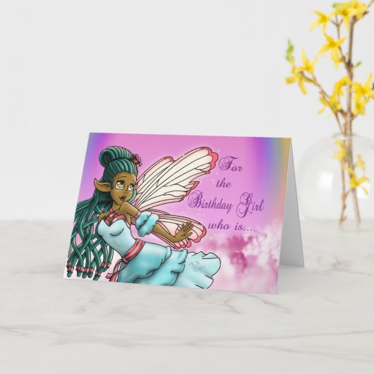 Caute Black Fairy Birthday Kaart (Gele Bloem)