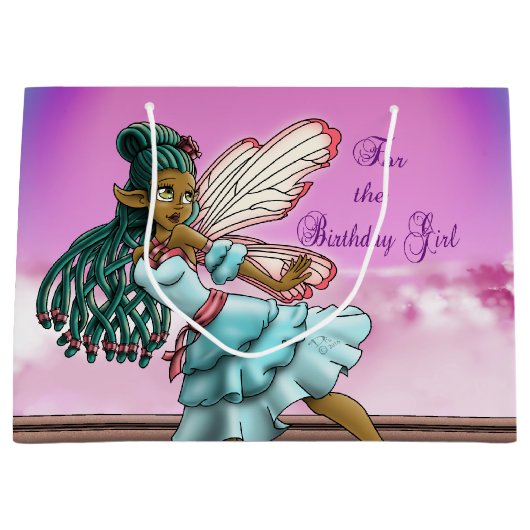 Caute Black Fairy Birthday Large Cadeautasje (Voorkant)