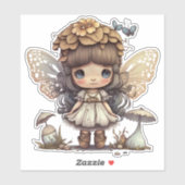 Caute Fairy Girl met paddenstoel en vlinders Sticker (Vel)