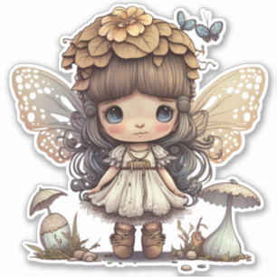 Caute Fairy Girl met paddenstoel en vlinders Sticker