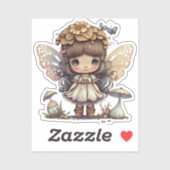 Caute Fairy Girl met paddenstoel en vlinders Sticker (Vel)