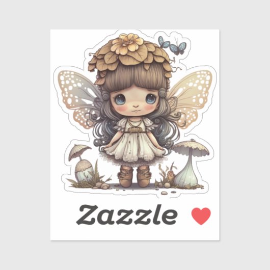 Caute Fairy Girl met paddenstoel en vlinders Sticker (Vel)