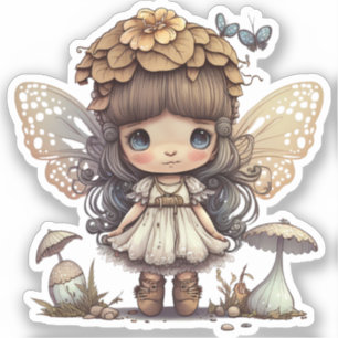 Caute Fairy Girl met paddenstoel en vlinders Sticker