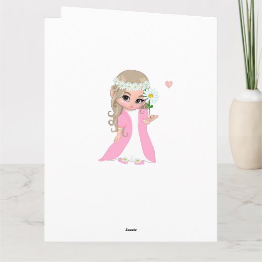 Caute Fairy Girl met ventilator op Light Blue Birt Kaart (Achterkant)