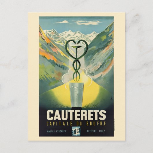 Cauterets France Vintage Poster Briefkaart (Voorkant)