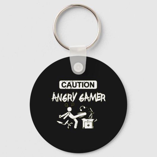 Cautie Angry Gamer Computer Funny Video Game Gift Sleutelhanger (Voorkant)