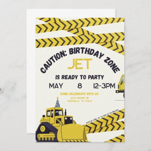Caution: Birthday Zone Invitation Kaart (Voorkant / Achterkant)
