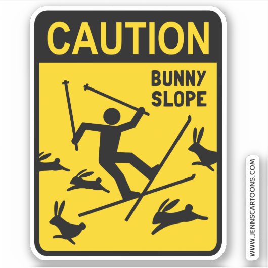 Caution Bunny Slope Ski Humor Funny Skier Sticker (Voorkant)