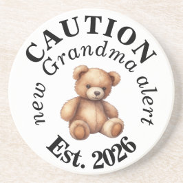 CAUTION new Grandma alert- Teddy Baby Announcement Zandsteen Onderzetter