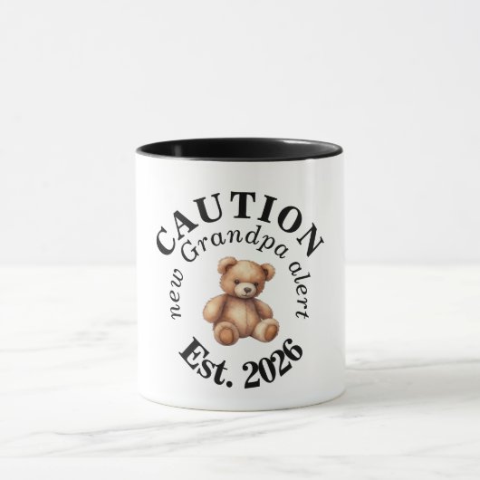 CAUTION new Grandpa alert- Teddy Baby Announcement Mok (Midden)
