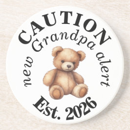 CAUTION new Grandpa alert- Teddy Baby Announcement Zandsteen Onderzetter